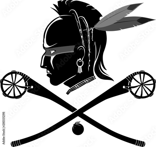 Vintage Lacrosse Stick and American Indian Silhouette