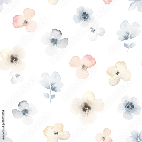 Abstract seamless pattern with primitive wildflowers. Vector floral illustration in vintage style. 