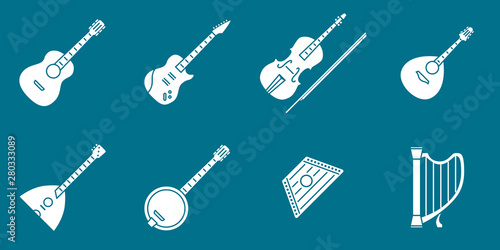 String Music instruments Icons set - Vector solid silhouettes for the site or interface