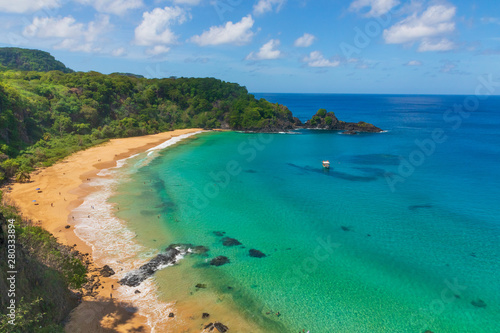 Aerial view of Baia do Sancho in Fernando de Noronha, consistently ranked one of the world's best beaches