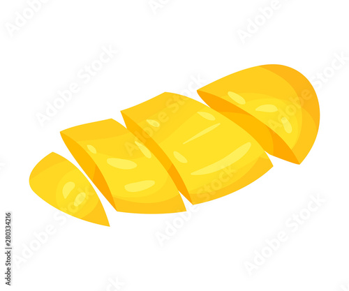 Piece of mango peeled. Vector illustration on white background.
