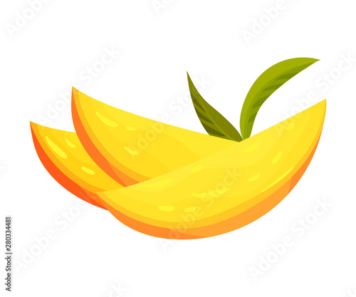 Three yellow mango slices. Vector illustration on white background.