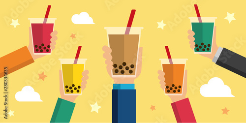 bubbles tea / bubbles soda flat vector banner illustration