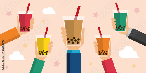 bubbles tea / bubbles soda flat vector banner illustration