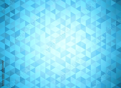 Cool triangular abstract background. Bright blue crystal mosaic vignette pattern.