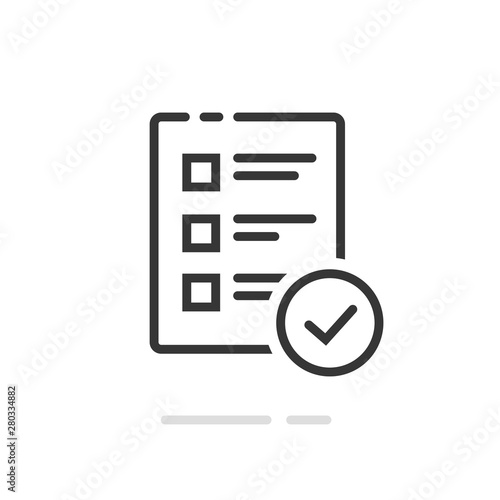 Survey or exam form paper sheet icon with answered quiz checklist and success result assessment, idea of education test, questionnaire symbol, document vector line outline