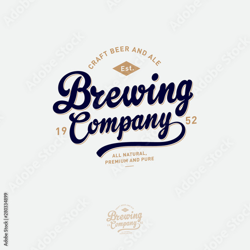 Brewing logo. Pub emblem. Ribbon and letters. Craft Beer logotype. Vintage style. Business card.