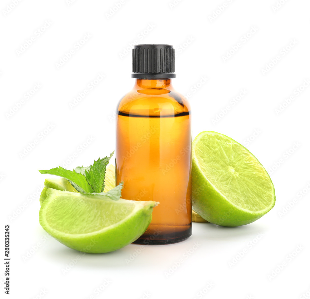 Citrus essential oil on white background Citrus essential oil on white background