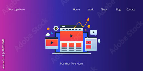 Concept of video content marketing  digital video advertising on website and social media  engaging video content  with icons and text.
