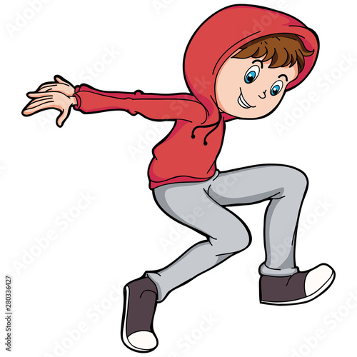 cartoon hip hop young boy breakdance with red varsity jacket