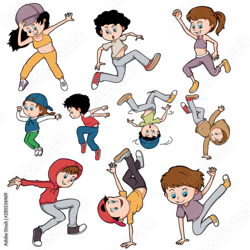 collection cartoon pack children breakdance hiphop style