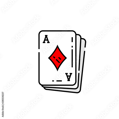 Ace of diamonds card line icon. Poker playing cards symbol. Vector illustration.