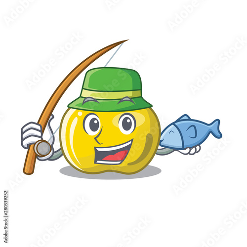 Fishing yellow apple isolated with the mascot
