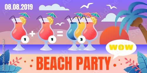 Beach Party Cocktails Special Offer Vector Poster