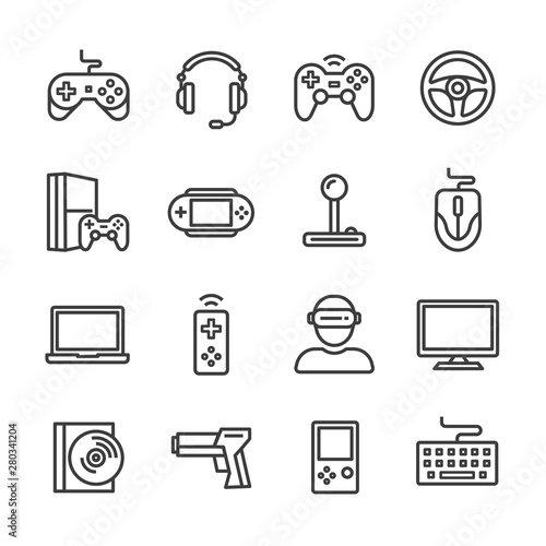 game and computer device vector line icons set