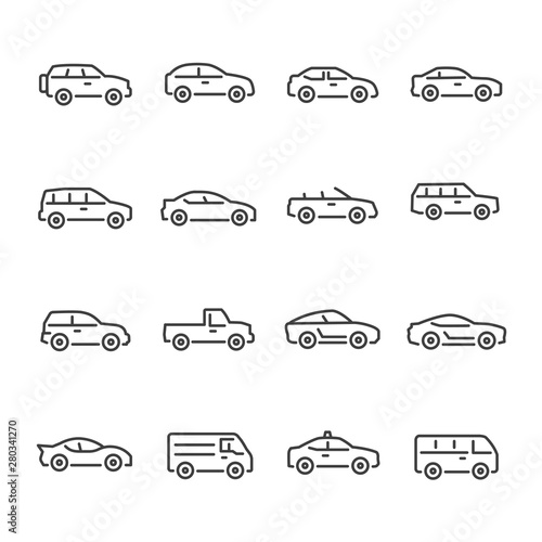 car vector line icons set