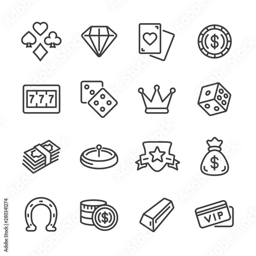 casino and gambling vector line icons set