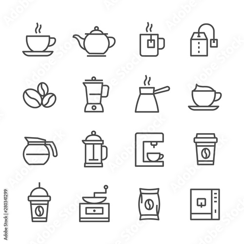 shop coffee vector line icons set