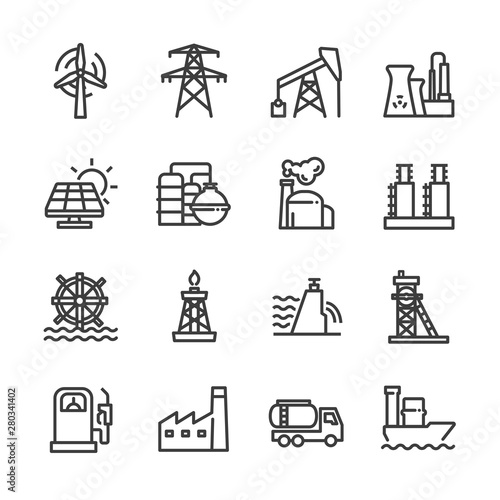 industrial and energy vector line icons set