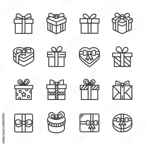 gift box vector line icons set