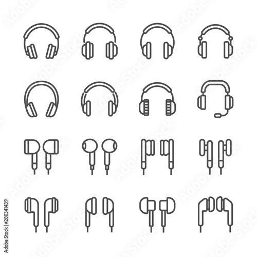 Headphone and headset outline icon set