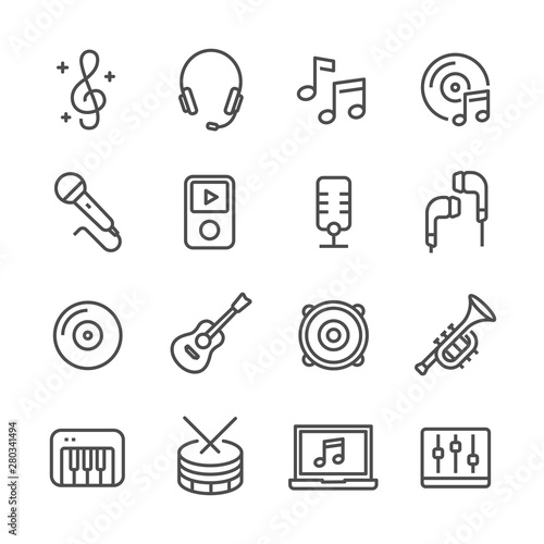 music and equipment vector line icons set