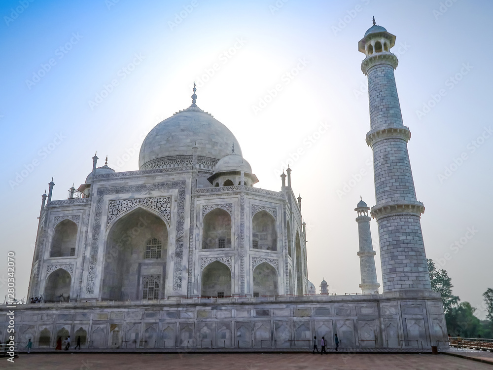 21 JUNE 2018, AGRA - INDIA. People visit Taj Mahal. UNESCO World Heritage Site, Agra, Uttar Pradesh, India, Asia