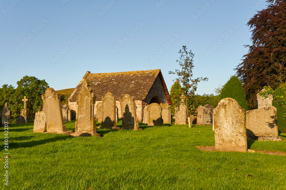 The Old Edzell Kirkyard and Cemetery, including the Lindsay Burial Aisle situated close to Edzell Castle in Angus, Scotland.