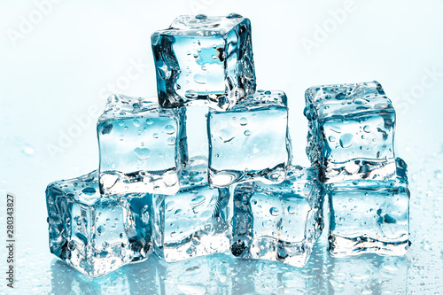 ice cubes on blue background