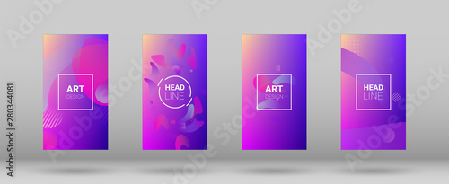 Fluid Shapes. Modern Geometric Pattern. Banner Design Composition. Horizontal Orientation. Set of Gradient Background.