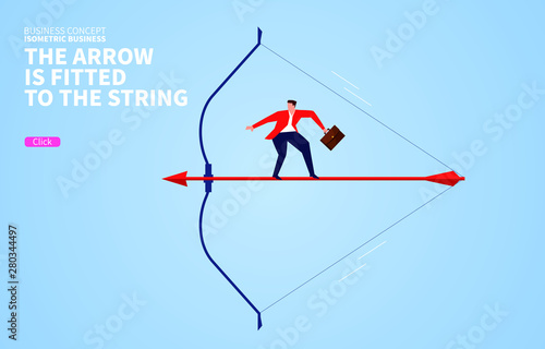 Businessman standing on a bow ready to go