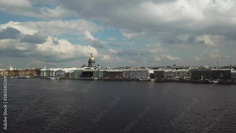 Saint Isaac's cathedral from another side of river. Aerial footage. Flying above. Saint Isaac's cathedral from another side of river. Aerial footage. Flying above.