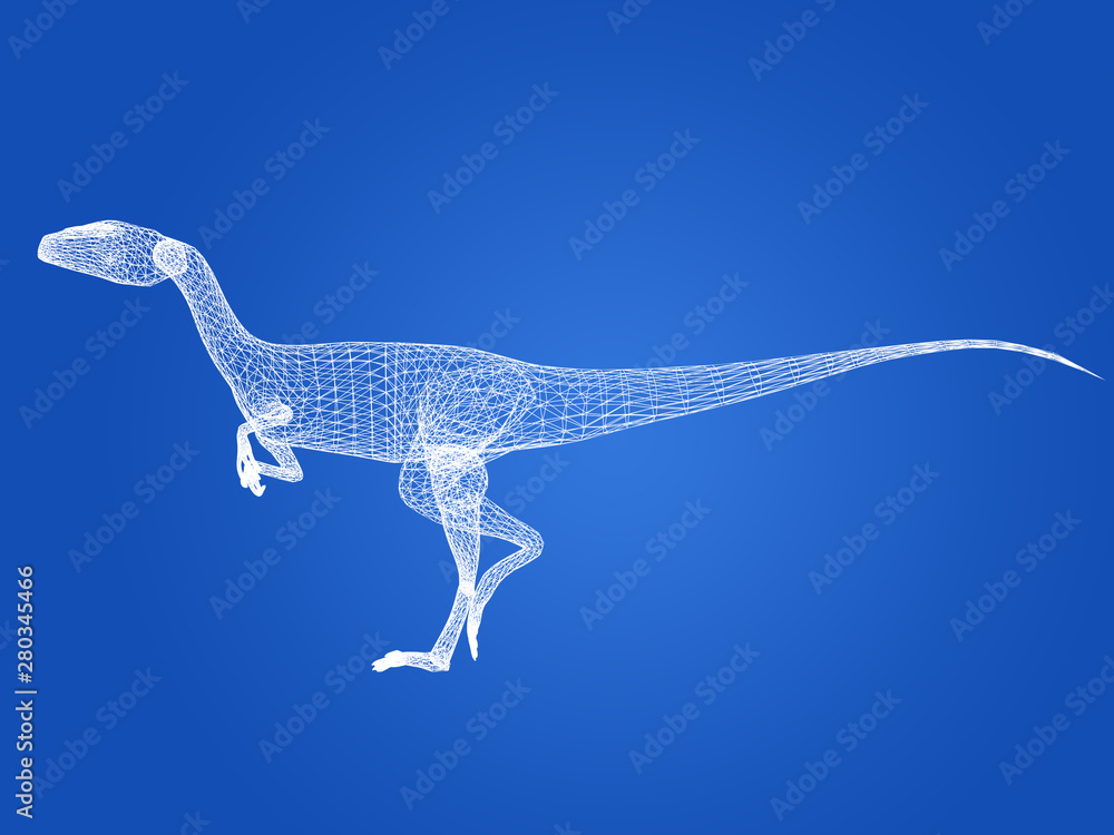  raptor  dinosaurs  ,3d rendering wire frame