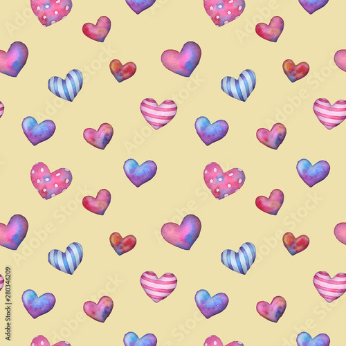 seamless watercolor pattern with hearts