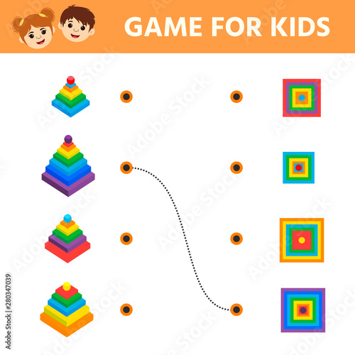 Game tasks for kids for attention. Worksheet with puzzle game for children. Pyramid.  Vector illustration