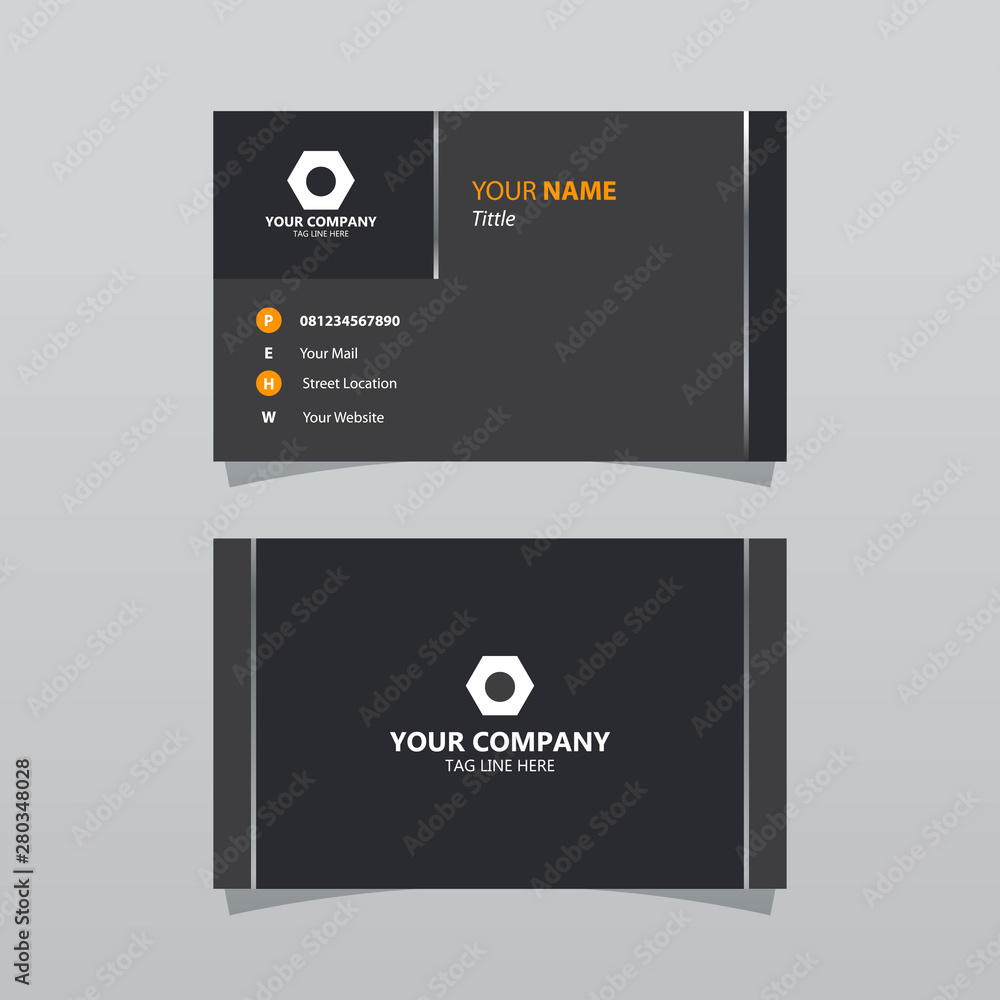 Modern black bussines card template. Elegant composition design with silver effect. Name card easy for printing.