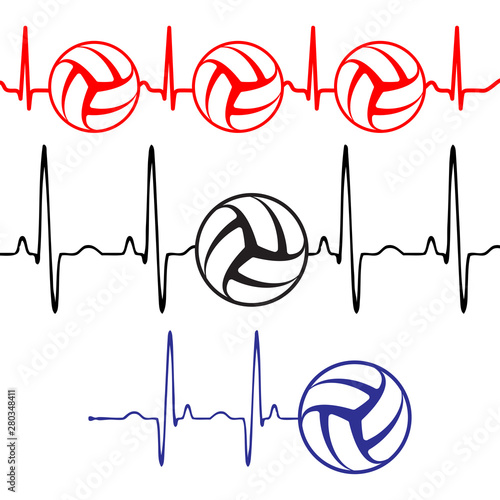 Set of three pulse tracks with volleyball symbols