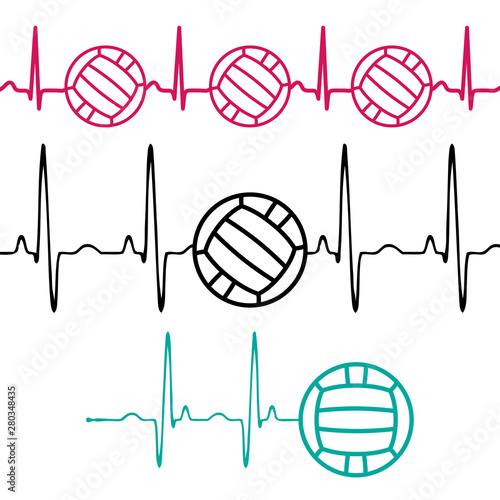 Three pulse lines with watter polo balls isolated on white background
