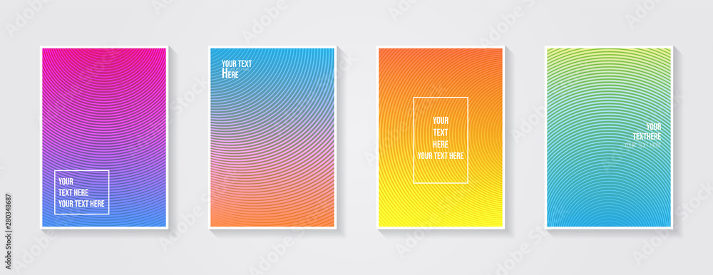 Fototapeta premium Minimal modern cover design. Dynamic colorful gradients. Future geometric patterns. Blue, pink, yellow, green, orange, purple placard poster template.