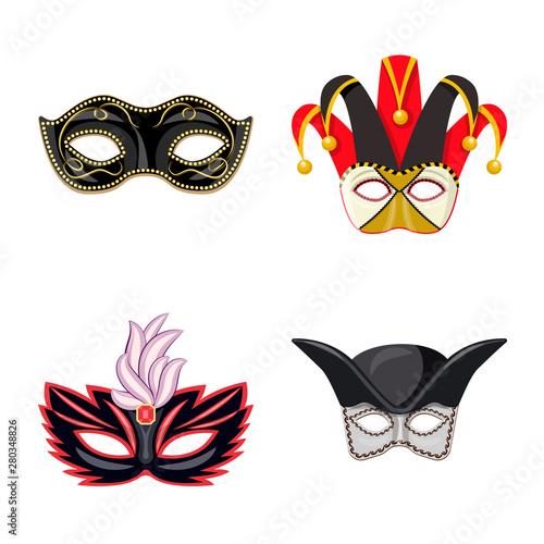 Vector design of carnival and theatrical logo. Set of carnival and mystery stock vector illustration.
