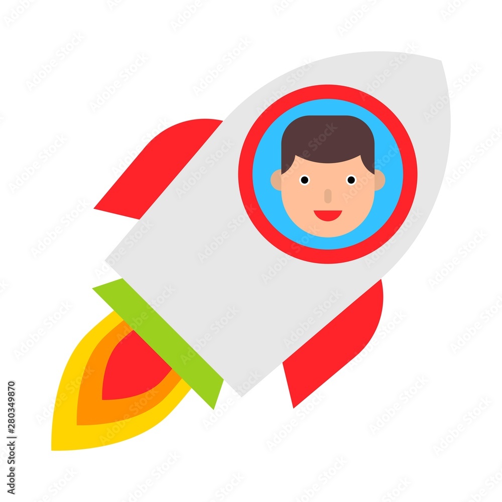 Rocket with face on the window vector illustration, flat style icon Rocket with face on the window vector illustration, flat style icon