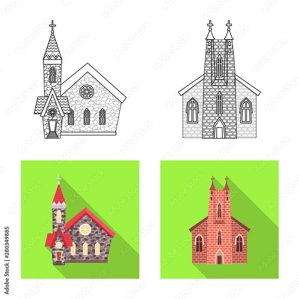 Vector illustration of cult and temple logo. Collection of cult and parish vector icon for stock.