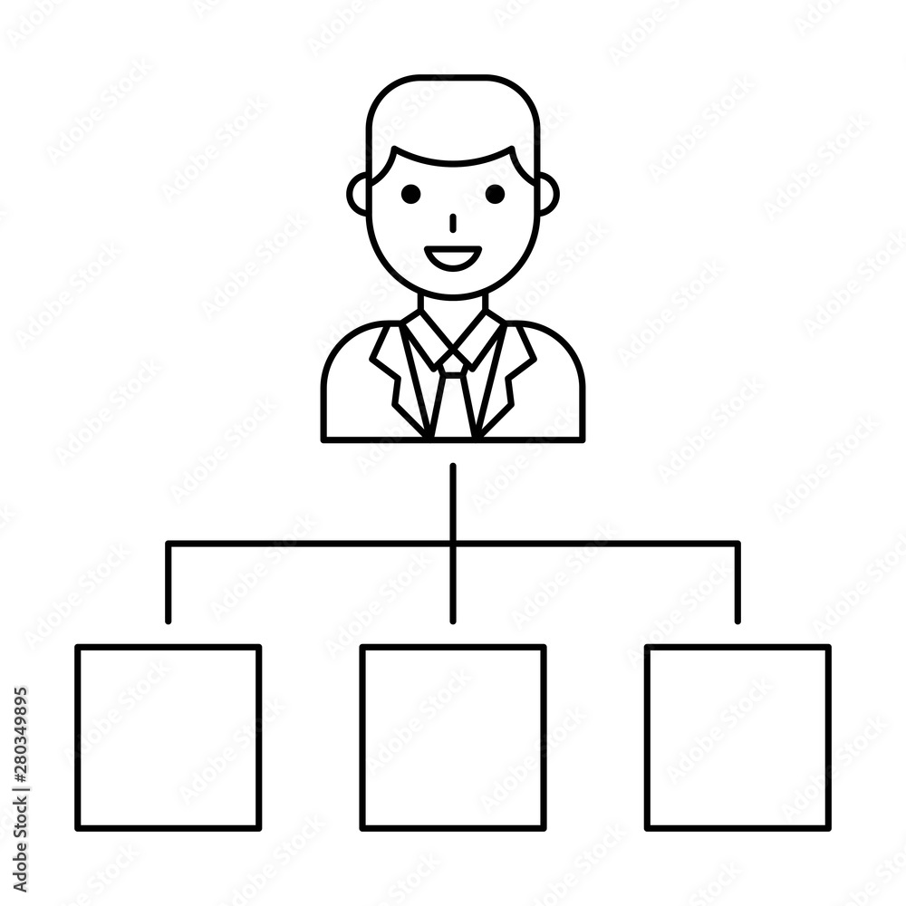 Businessman icon with hierarchy chart vector illustration, line style icon