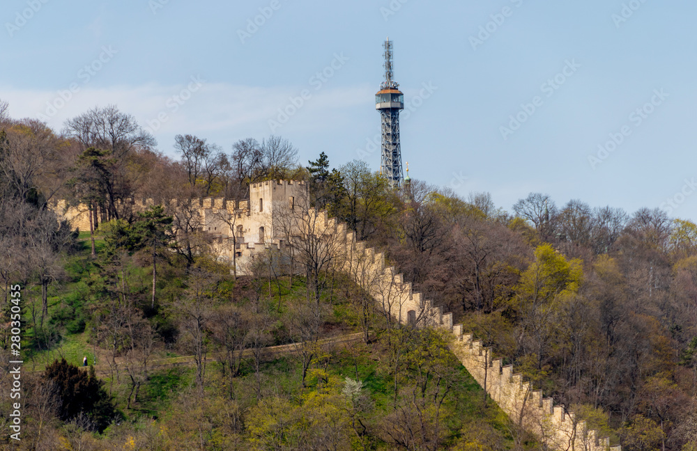 Obraz premium The Hunger wall and Petrin Tower in Prague EU