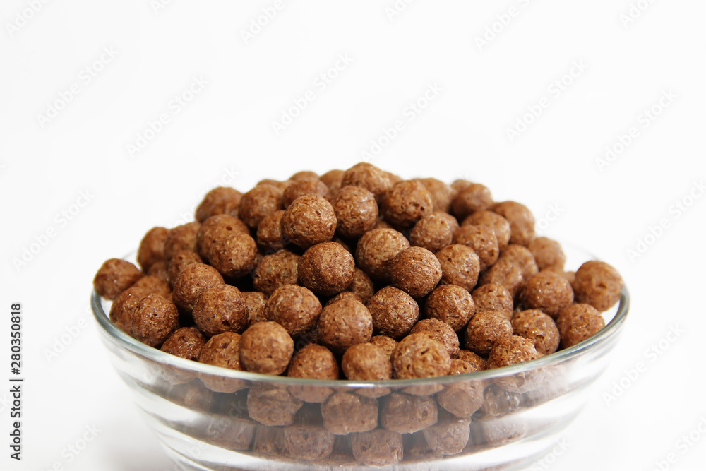 chocolate corn balls for breakfast in glass plate chocolate corn balls for breakfast in glass plate
