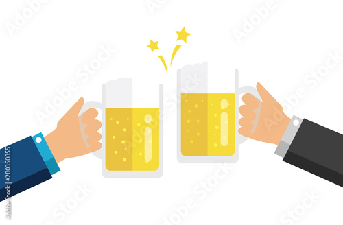 Cheers / toasting with beer / flat vector illustration
