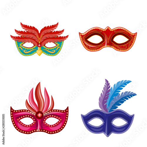 Vector design of carnival and theatrical logo. Collection of carnival and mystery stock symbol for web.