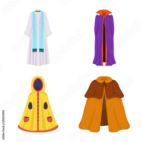 Isolated object of cloak and clothes symbol. Set of cloak and garment vector icon for stock.