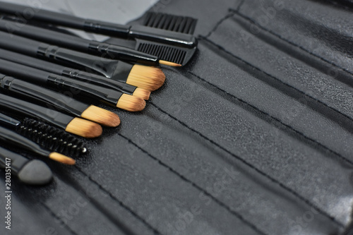 various makeup brush sizes complete with black bags