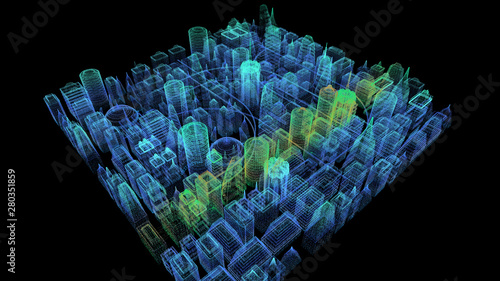 Canvas Print Futuristic holographic city digitally generated image virtual reality matrix par